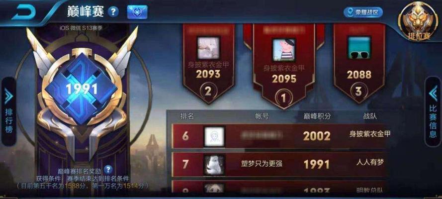 qq区王者荣耀巅峰赛安卓最高分是多少？